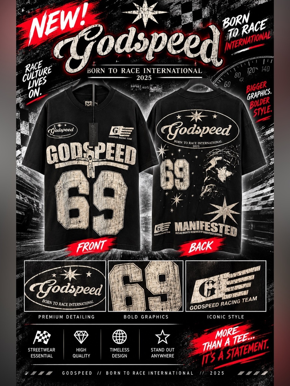 New!🔥Godspeed "Born to Race International" piece featuring large graphics!🔥